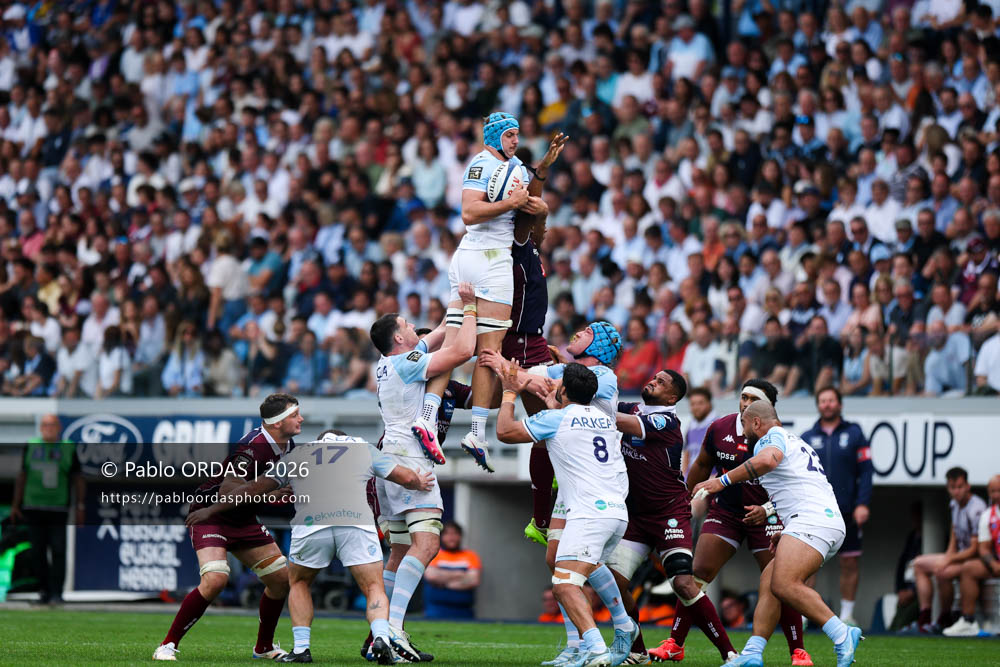 Esteban Capilla, lors du match de Top 14 entre l'Aviron bayonnais et l'Union Bordeaux Bègles, le 9 mai 2026 au stade Jean Dauger de Bayonne, France (Photo Pablo ORDAS)