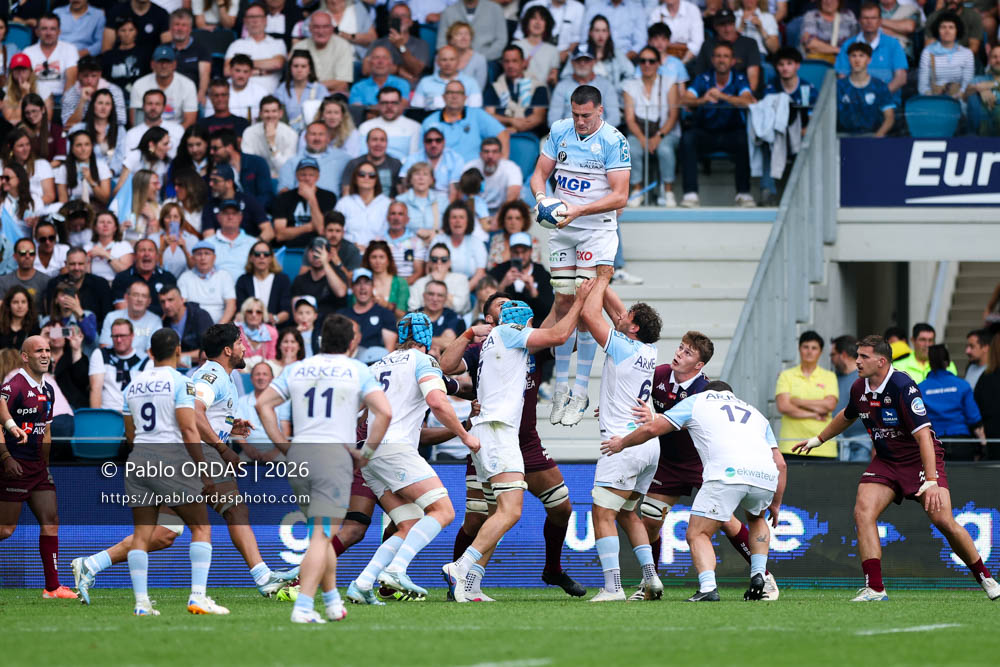 Ewan Johnson, lors du match de Top 14 entre l'Aviron bayonnais et l'Union Bordeaux Bègles, le 9 mai 2026 au stade Jean Dauger de Bayonne, France (Photo Pablo ORDAS)