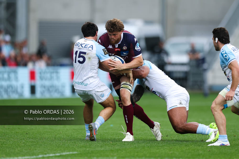 Lachlan Swinton, lors du match de Top 14 entre l'Aviron bayonnais et l'Union Bordeaux Bègles, le 9 mai 2026 au stade Jean Dauger de Bayonne, France (Photo Pablo ORDAS)