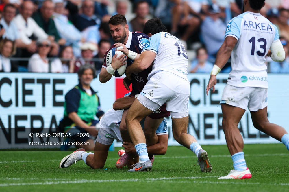 Arthur Retière, lors du match de Top 14 entre l'Aviron bayonnais et l'Union Bordeaux Bègles, le 9 mai 2026 au stade Jean Dauger de Bayonne, France (Photo Pablo ORDAS)