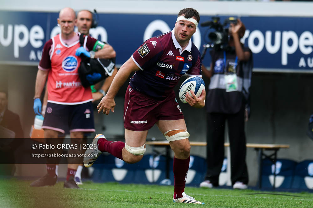 Bastien Vergnes-Taillefer, lors du match de Top 14 entre l'Aviron bayonnais et l'Union Bordeaux Bègles, le 9 mai 2026 au stade Jean Dauger de Bayonne, France (Photo Pablo ORDAS)