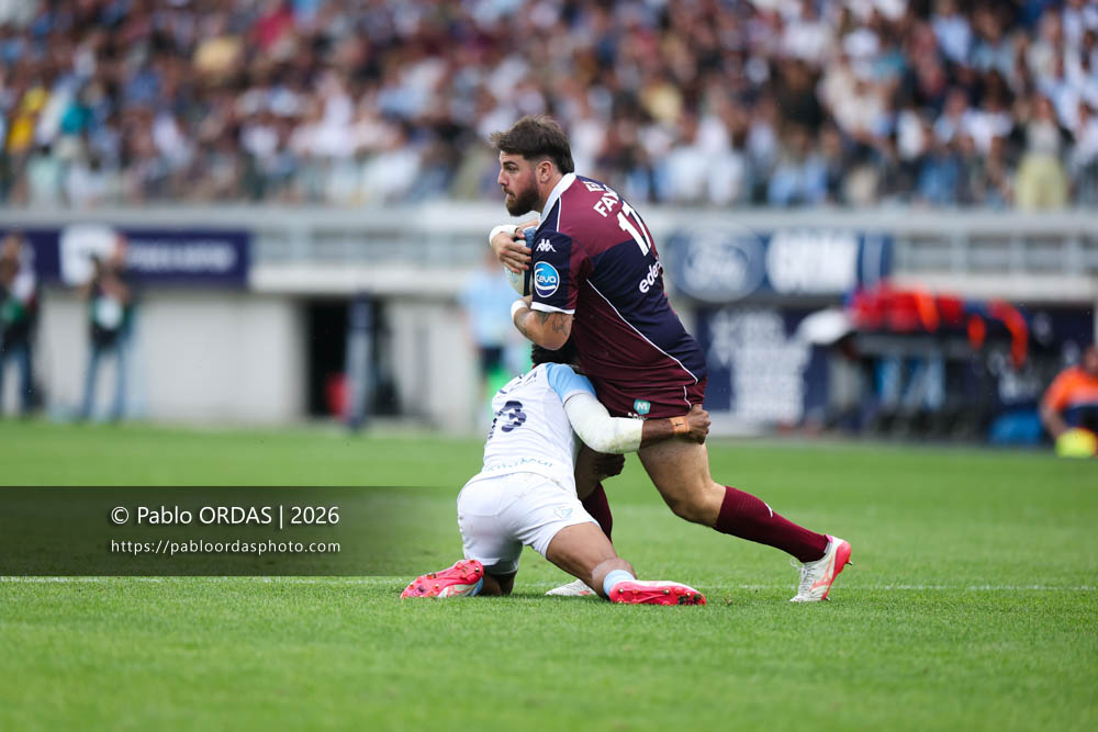 Ugo Boniface, lors du match de Top 14 entre l'Aviron bayonnais et l'Union Bordeaux Bègles, le 9 mai 2026 au stade Jean Dauger de Bayonne, France (Photo Pablo ORDAS)