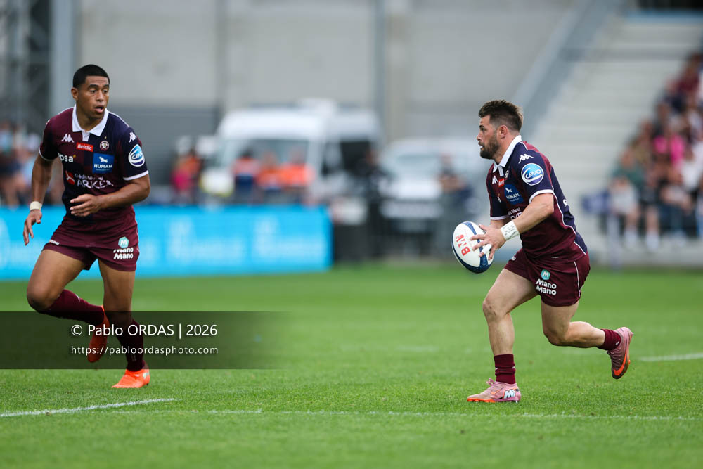 Arthur Retière, lors du match de Top 14 entre l'Aviron bayonnais et l'Union Bordeaux Bègles, le 9 mai 2026 au stade Jean Dauger de Bayonne, France (Photo Pablo ORDAS)