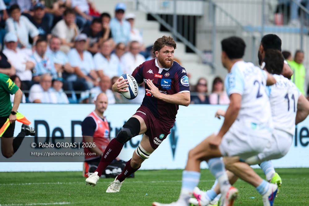 Lachlan Swinton, lors du match de Top 14 entre l'Aviron bayonnais et l'Union Bordeaux Bègles, le 9 mai 2026 au stade Jean Dauger de Bayonne, France (Photo Pablo ORDAS)