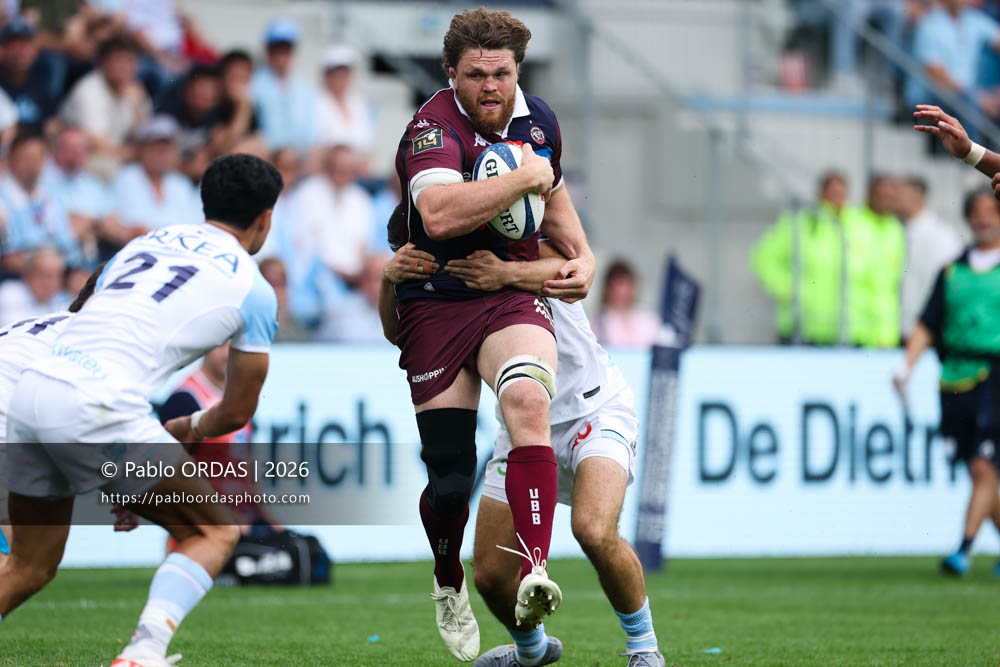 Lachlan Swinton, lors du match de Top 14 entre l'Aviron bayonnais et l'Union Bordeaux Bègles, le 9 mai 2026 au stade Jean Dauger de Bayonne, France (Photo Pablo ORDAS)