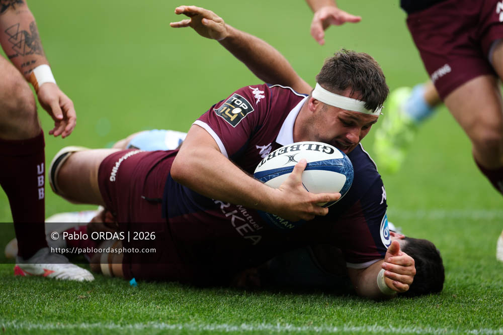 Bastien Vergnes-Taillefer, lors du match de Top 14 entre l'Aviron bayonnais et l'Union Bordeaux Bègles, le 9 mai 2026 au stade Jean Dauger de Bayonne, France (Photo Pablo ORDAS)