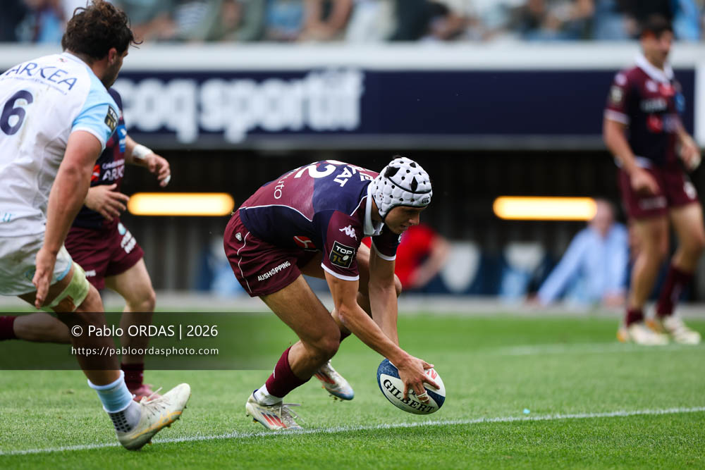 Louis Bielle-Biarrey, lors du match de Top 14 entre l'Aviron bayonnais et l'Union Bordeaux Bègles, le 9 mai 2026 au stade Jean Dauger de Bayonne, France (Photo Pablo ORDAS)