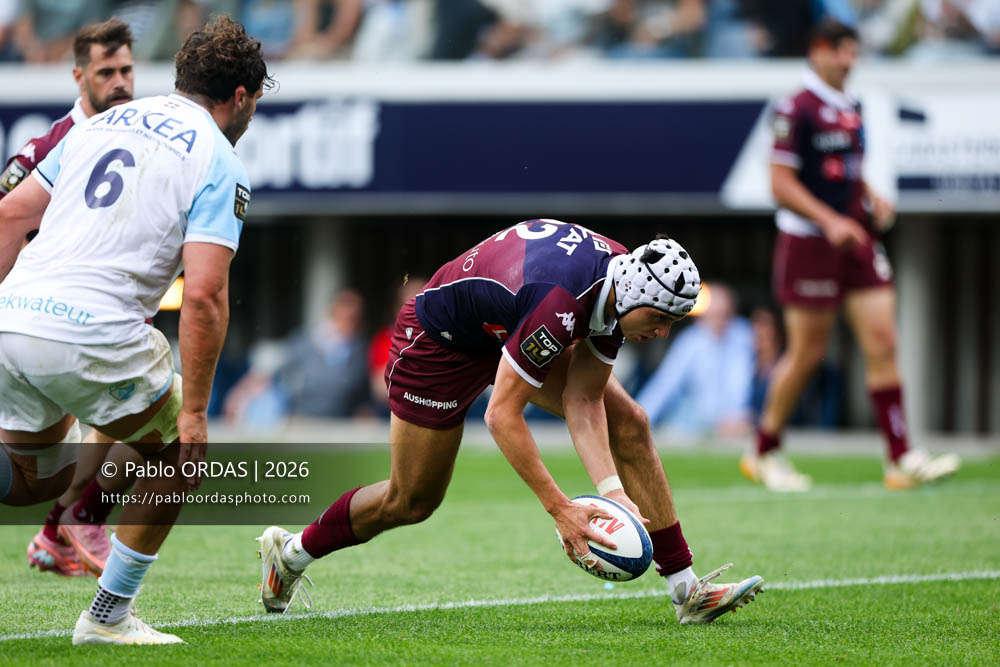 Louis Bielle-Biarrey, lors du match de Top 14 entre l'Aviron bayonnais et l'Union Bordeaux Bègles, le 9 mai 2026 au stade Jean Dauger de Bayonne, France (Photo Pablo ORDAS)