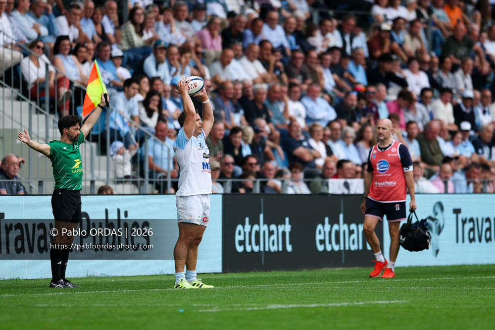 Facundo Bosch, lors du match de Top 14 entre l'Aviron bayonnais et l'Union Bordeaux Bègles, le 9 mai 2026 au stade Jean Dauger de Bayonne, France (Photo Pablo ORDAS)