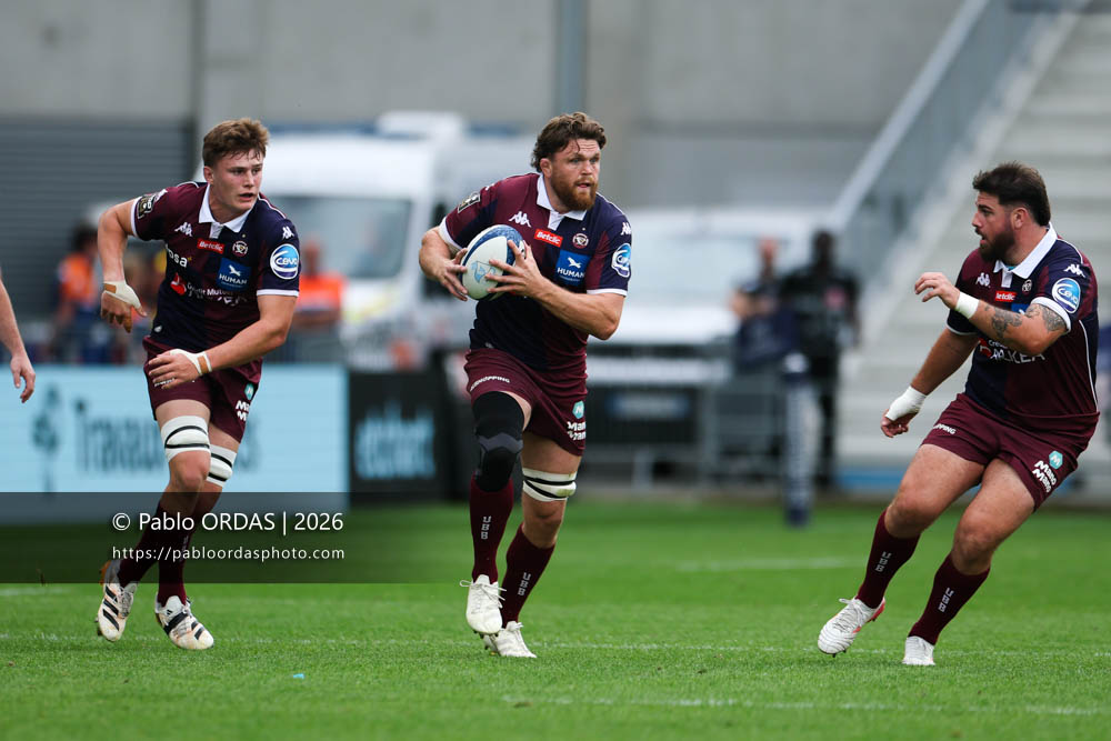 Lachlan Swinton, lors du match de Top 14 entre l'Aviron bayonnais et l'Union Bordeaux Bègles, le 9 mai 2026 au stade Jean Dauger de Bayonne, France (Photo Pablo ORDAS)
