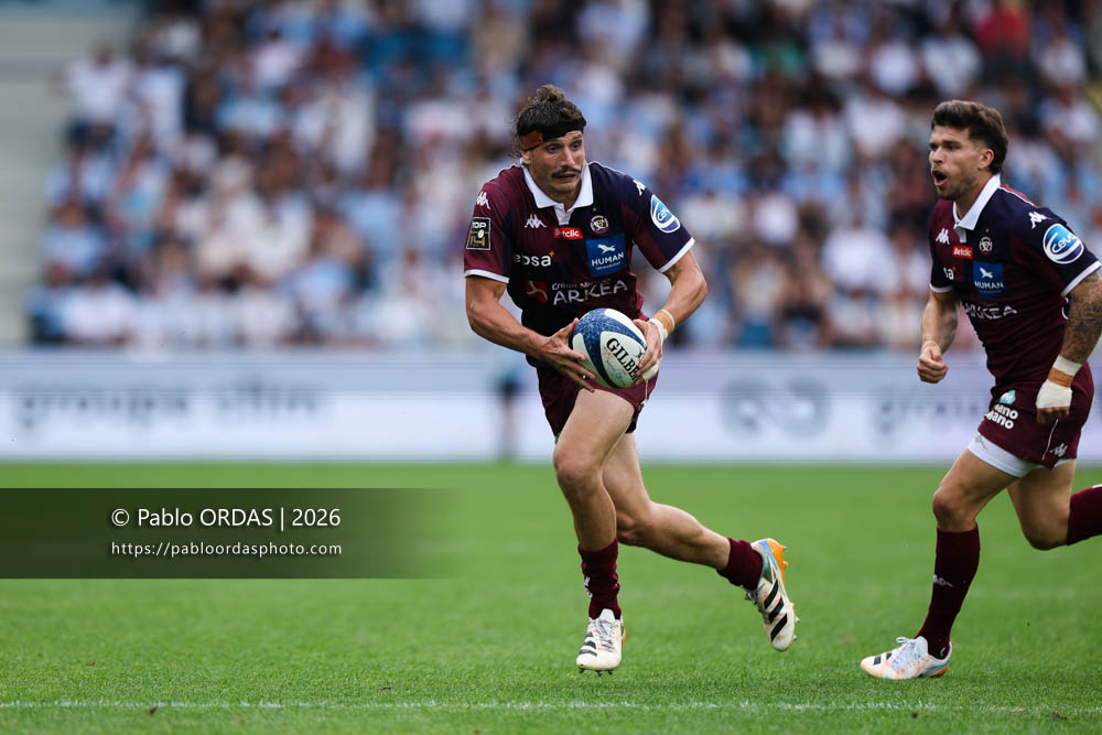 Pablo Uberti, lors du match de Top 14 entre l'Aviron bayonnais et l'Union Bordeaux Bègles, le 9 mai 2026 au stade Jean Dauger de Bayonne, France (Photo Pablo ORDAS)