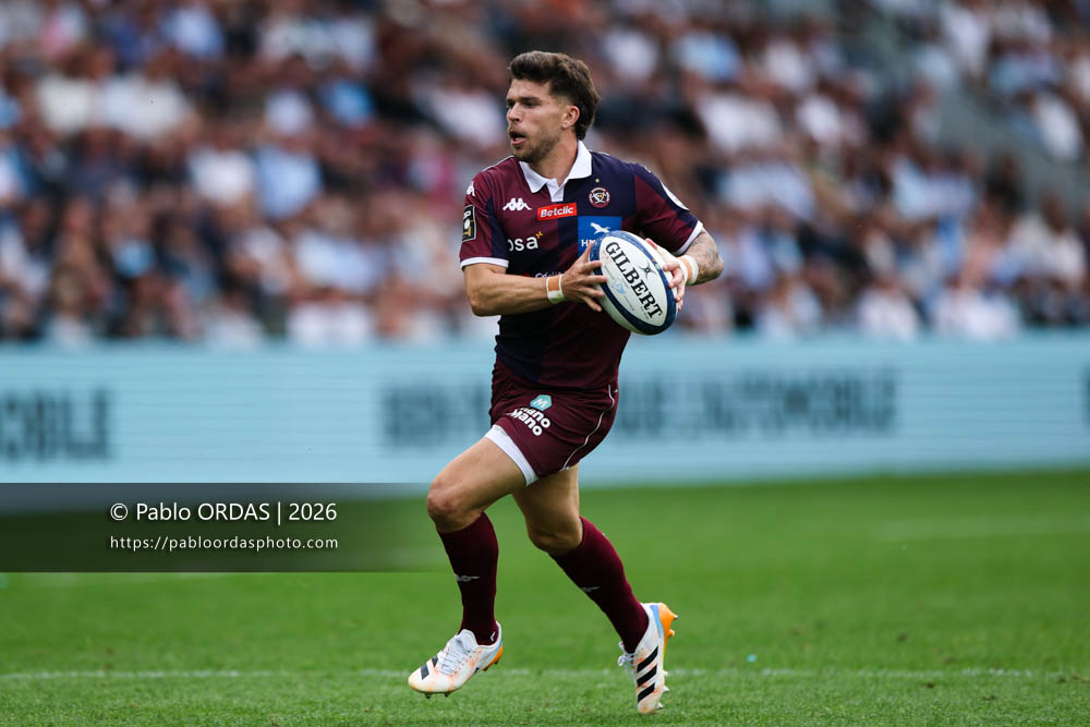 Matthieu Jalibert, lors du match de Top 14 entre l'Aviron bayonnais et l'Union Bordeaux Bègles, le 9 mai 2026 au stade Jean Dauger de Bayonne, France (Photo Pablo ORDAS)