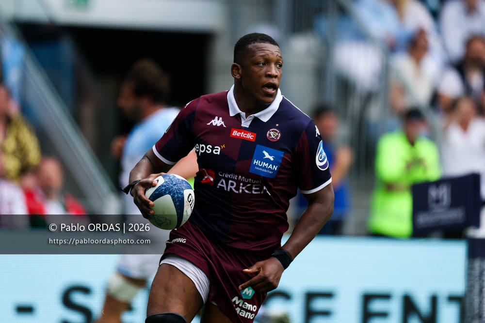 Cameron Woki, lors du match de Top 14 entre l'Aviron bayonnais et l'Union Bordeaux Bègles, le 9 mai 2026 au stade Jean Dauger de Bayonne, France (Photo Pablo ORDAS)