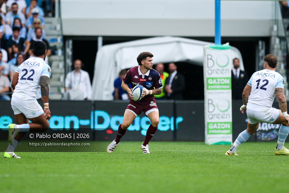 Matthieu Jalibert, lors du match de Top 14 entre l'Aviron bayonnais et l'Union Bordeaux Bègles, le 9 mai 2026 au stade Jean Dauger de Bayonne, France (Photo Pablo ORDAS)