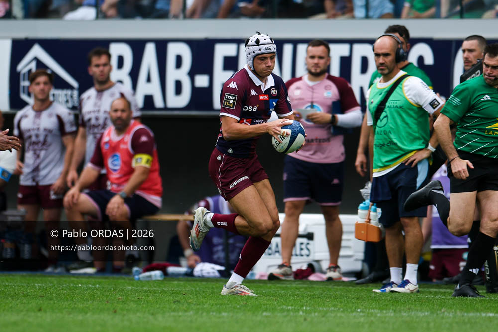 Louis Bielle-Biarrey, lors du match de Top 14 entre l'Aviron bayonnais et l'Union Bordeaux Bègles, le 9 mai 2026 au stade Jean Dauger de Bayonne, France (Photo Pablo ORDAS)