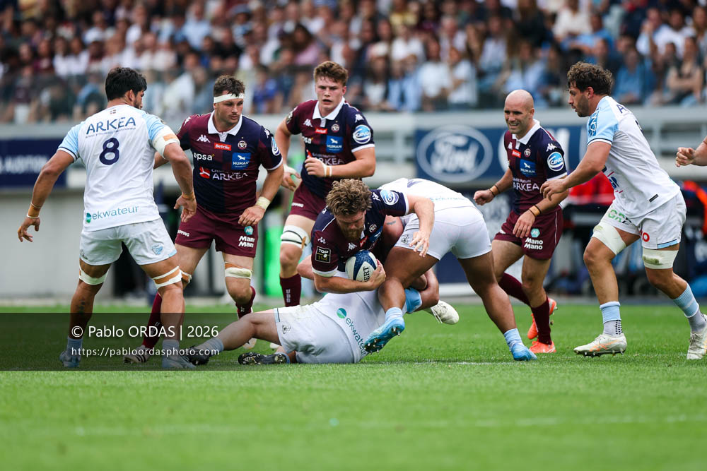 Lachlan Swinton, lors du match de Top 14 entre l'Aviron bayonnais et l'Union Bordeaux Bègles, le 9 mai 2026 au stade Jean Dauger de Bayonne, France (Photo Pablo ORDAS)