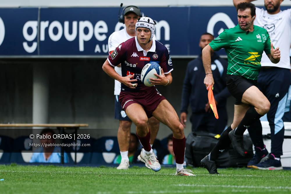 Louis Bielle-Biarrey, lors du match de Top 14 entre l'Aviron bayonnais et l'Union Bordeaux Bègles, le 9 mai 2026 au stade Jean Dauger de Bayonne, France (Photo Pablo ORDAS)