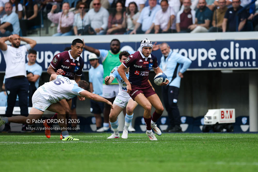 Louis Bielle-Biarrey, lors du match de Top 14 entre l'Aviron bayonnais et l'Union Bordeaux Bègles, le 9 mai 2026 au stade Jean Dauger de Bayonne, France (Photo Pablo ORDAS)
