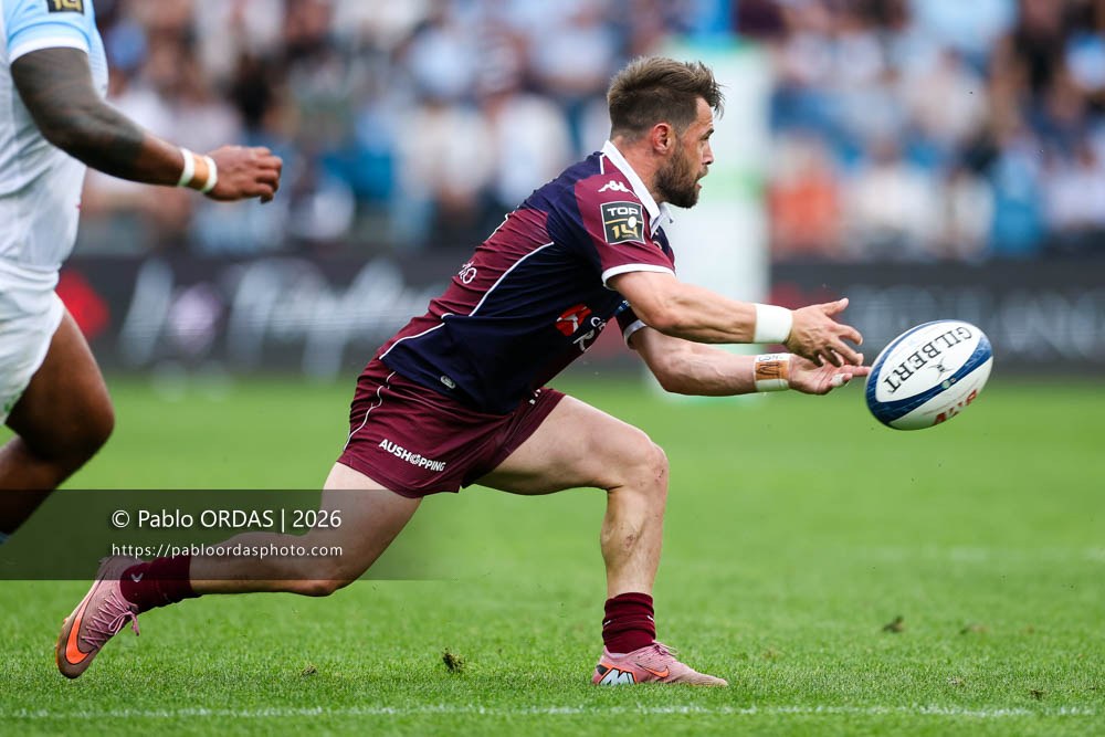 Arthur Retière, lors du match de Top 14 entre l'Aviron bayonnais et l'Union Bordeaux Bègles, le 9 mai 2026 au stade Jean Dauger de Bayonne, France (Photo Pablo ORDAS)