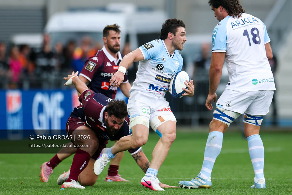 Mateo Carreras, lors du match de Top 14 entre l'Aviron bayonnais et l'Union Bordeaux Bègles, le 9 mai 2026 au stade Jean Dauger de Bayonne, France (Photo Pablo ORDAS)