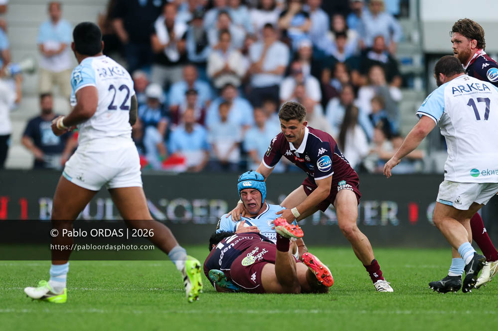 Manex Ariceta, lors du match de Top 14 entre l'Aviron bayonnais et l'Union Bordeaux Bègles, le 9 mai 2026 au stade Jean Dauger de Bayonne, France (Photo Pablo ORDAS)