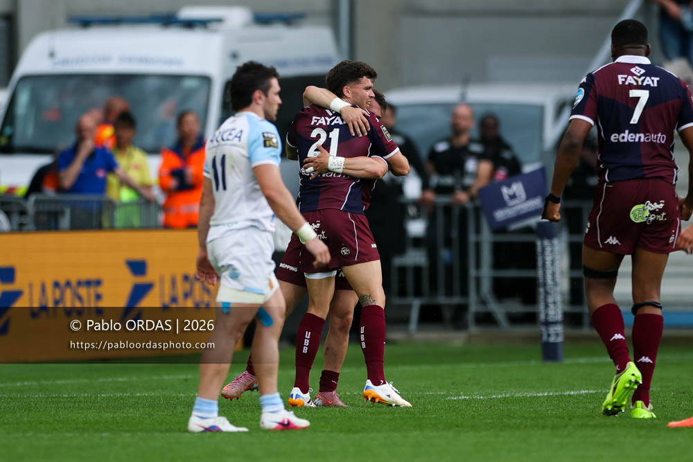 Matthieu Jalibert, lors du match de Top 14 entre l'Aviron bayonnais et l'Union Bordeaux Bègles, le 9 mai 2026 au stade Jean Dauger de Bayonne, France (Photo Pablo ORDAS)