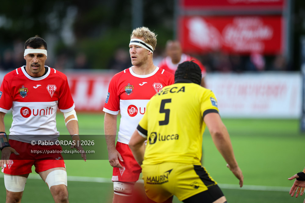 Heath Backhouse, lors du match de Pro D2 entre le Biarritz olympique et Carcassonne, le 15 mai 2026 au stade Aguiléra de Biarritz, France (Photo Pablo ORDAS)