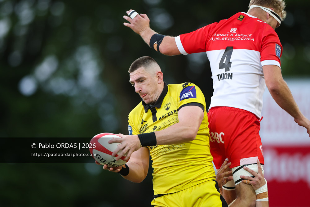 Frank Bradshaw, lors du match de Pro D2 entre le Biarritz olympique et Carcassonne, le 15 mai 2026 au stade Aguiléra de Biarritz, France (Photo Pablo ORDAS)