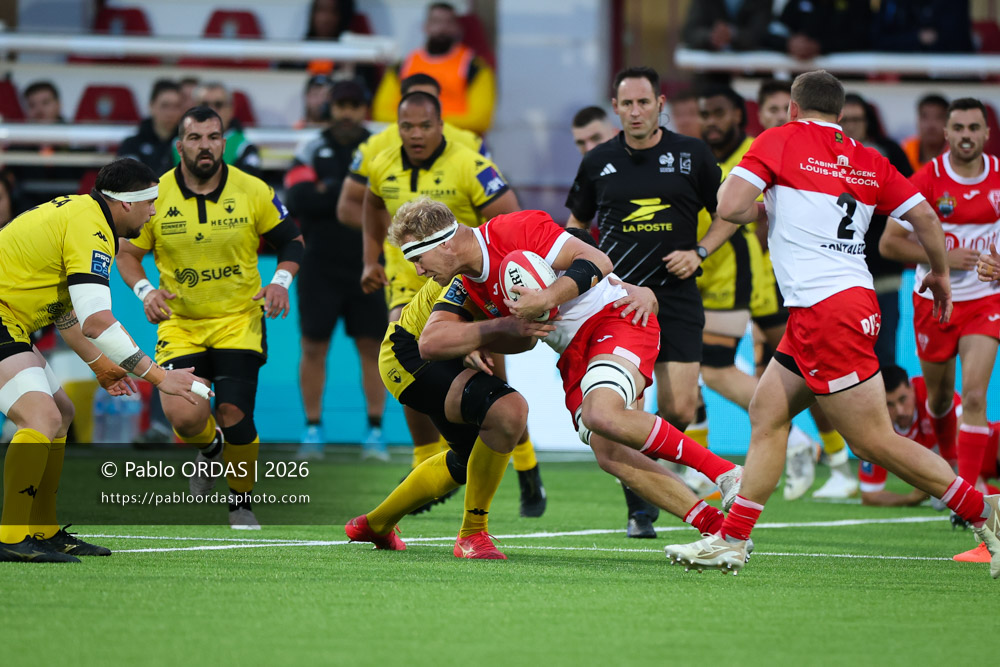Heath Backhouse, lors du match de Pro D2 entre le Biarritz olympique et Carcassonne, le 15 mai 2026 au stade Aguiléra de Biarritz, France (Photo Pablo ORDAS)