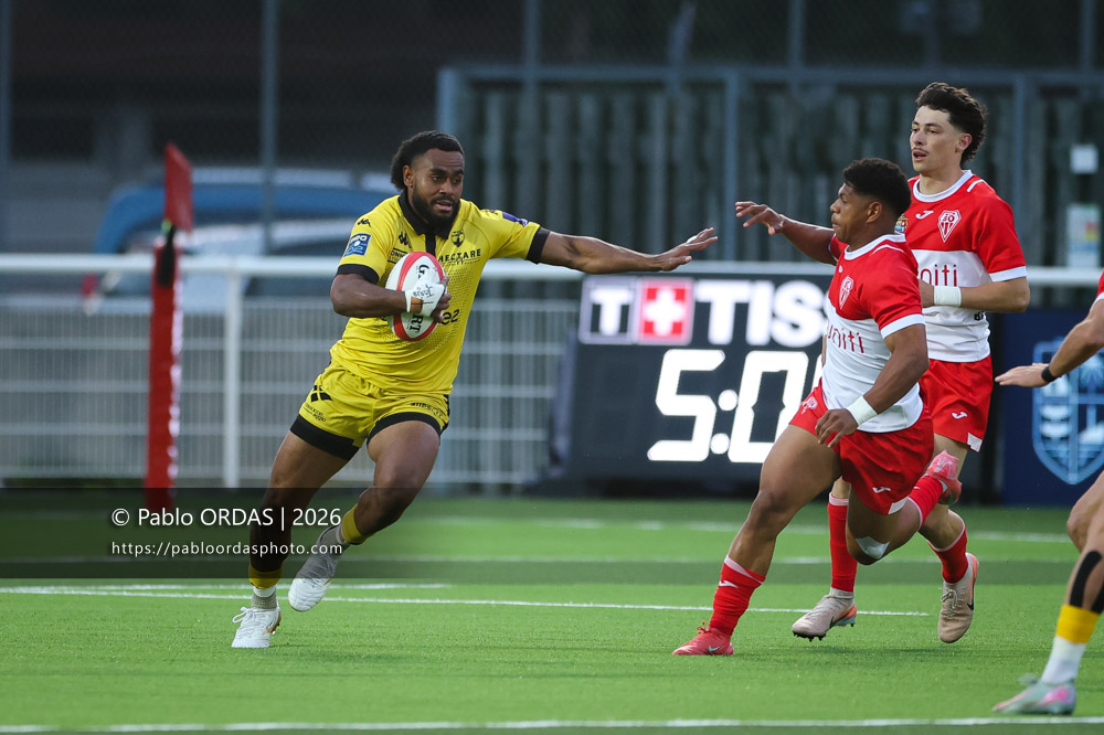 Viliame Tutuvuli, lors du match de Pro D2 entre le Biarritz olympique et Carcassonne, le 15 mai 2026 au stade Aguiléra de Biarritz, France (Photo Pablo ORDAS)
