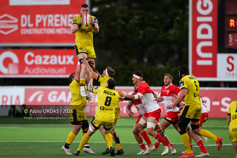Frank Bradshaw, lors du match de Pro D2 entre le Biarritz olympique et Carcassonne, le 15 mai 2026 au stade Aguiléra de Biarritz, France (Photo Pablo ORDAS)
