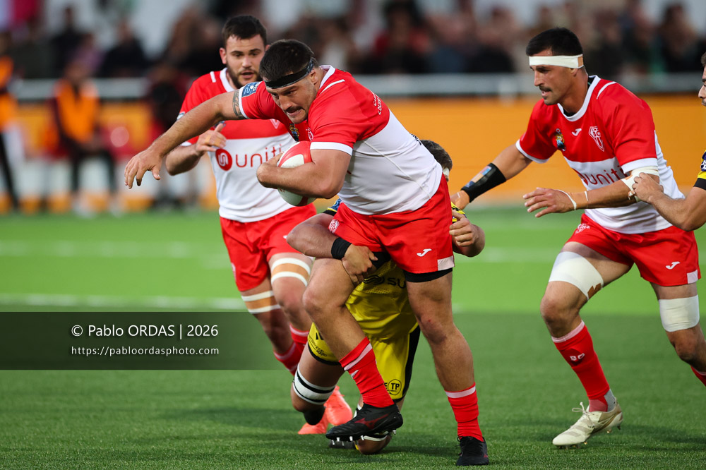 Hugo Pirlet, lors du match de Pro D2 entre le Biarritz olympique et Carcassonne, le 15 mai 2026 au stade Aguiléra de Biarritz, France (Photo Pablo ORDAS)
