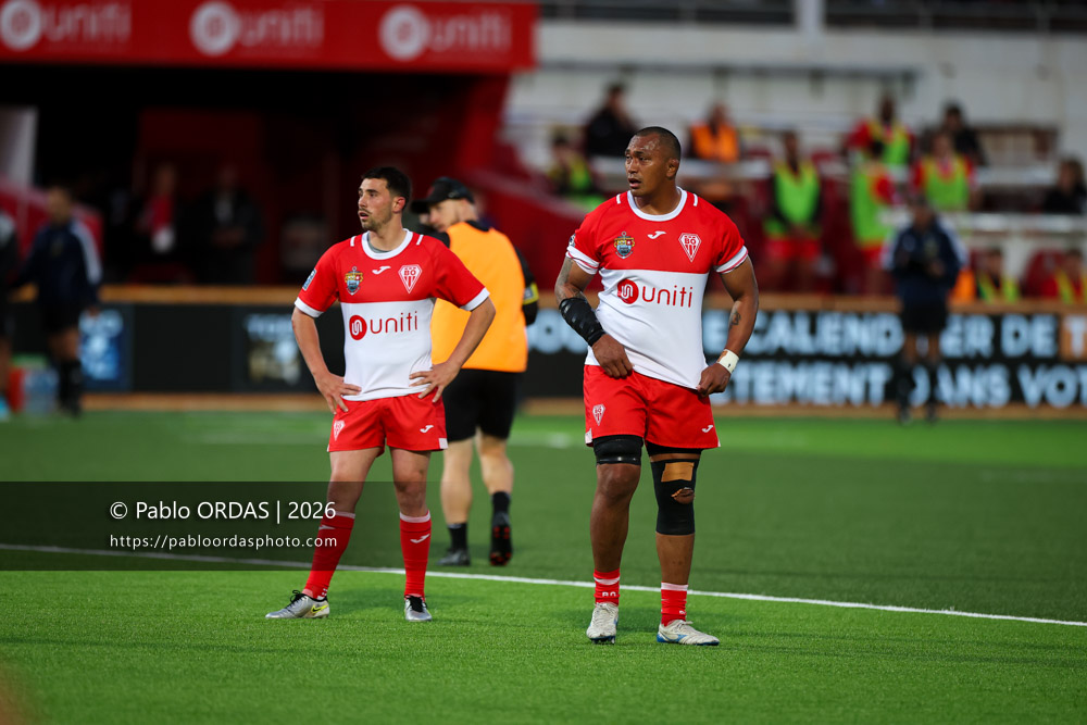 Piula Fa'asalele, lors du match de Pro D2 entre le Biarritz olympique et Carcassonne, le 15 mai 2026 au stade Aguiléra de Biarritz, France (Photo Pablo ORDAS)