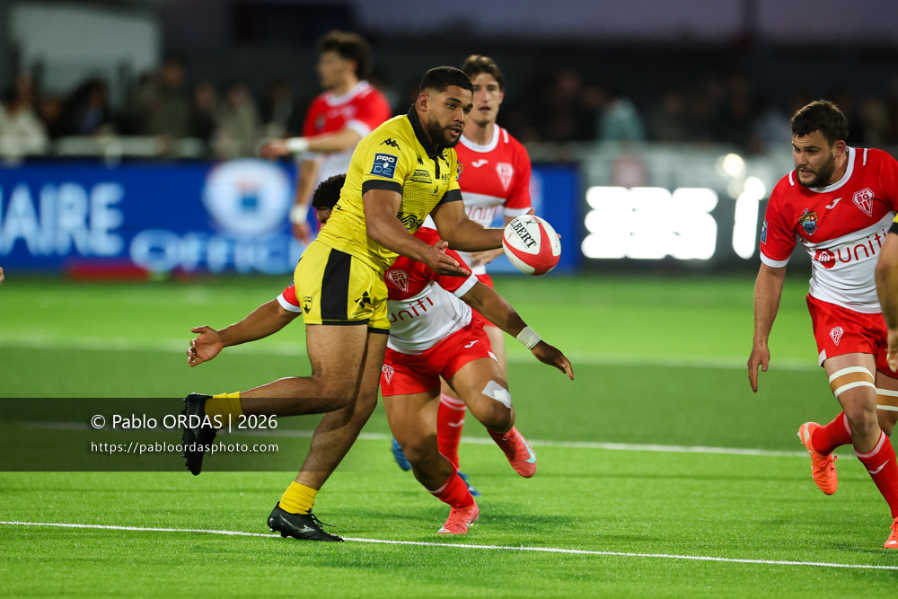 Bilal Fadli, lors du match de Pro D2 entre le Biarritz olympique et Carcassonne, le 15 mai 2026 au stade Aguiléra de Biarritz, France (Photo Pablo ORDAS)