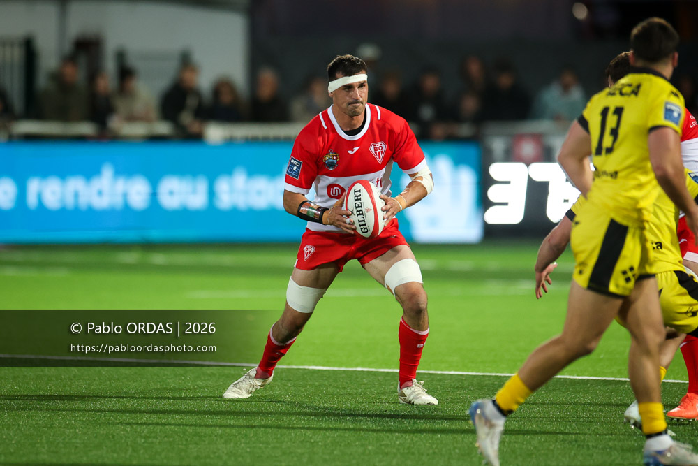 Rémi Bourdeau, lors du match de Pro D2 entre le Biarritz olympique et Carcassonne, le 15 mai 2026 au stade Aguiléra de Biarritz, France (Photo Pablo ORDAS)