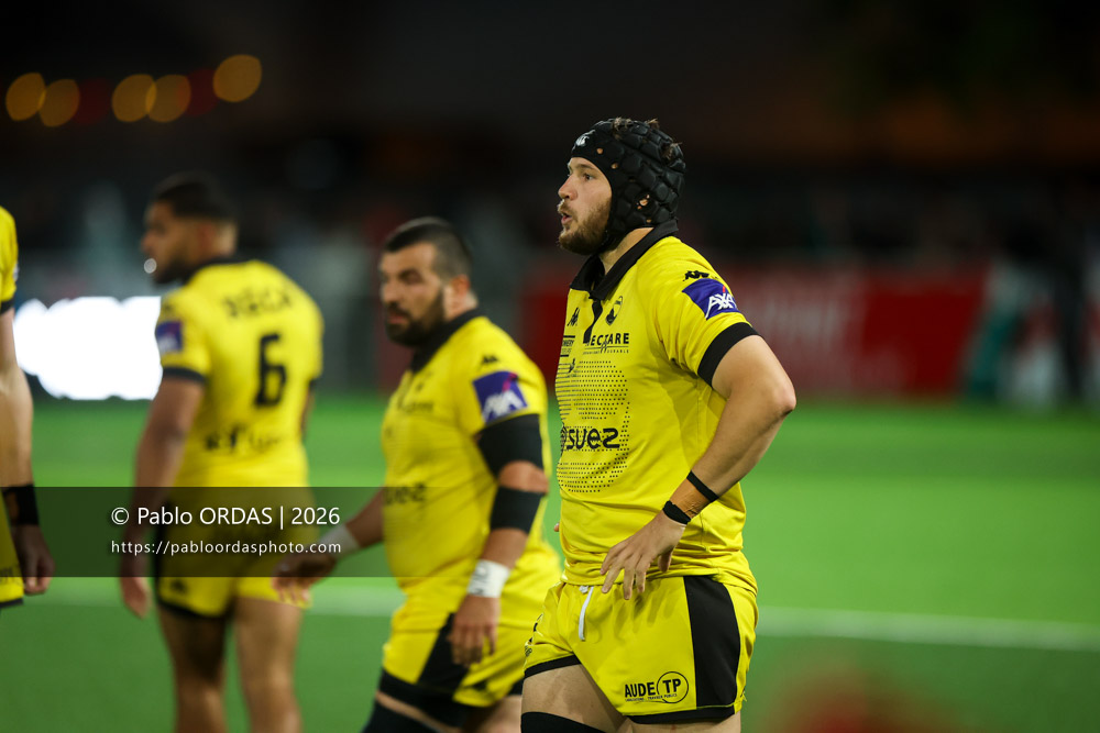 Romain Guyot, lors du match de Pro D2 entre le Biarritz olympique et Carcassonne, le 15 mai 2026 au stade Aguiléra de Biarritz, France (Photo Pablo ORDAS)