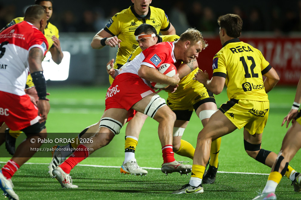 Heath Backhouse, lors du match de Pro D2 entre le Biarritz olympique et Carcassonne, le 15 mai 2026 au stade Aguiléra de Biarritz, France (Photo Pablo ORDAS)