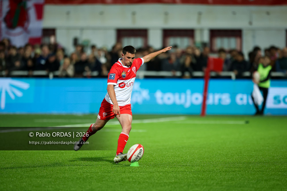 Edgar Retière, lors du match de Pro D2 entre le Biarritz olympique et Carcassonne, le 15 mai 2026 au stade Aguiléra de Biarritz, France (Photo Pablo ORDAS)