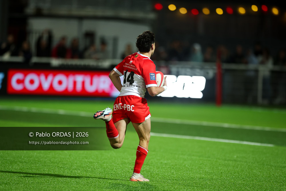 Baptiste Fariscot, lors du match de Pro D2 entre le Biarritz olympique et Carcassonne, le 15 mai 2026 au stade Aguiléra de Biarritz, France (Photo Pablo ORDAS)