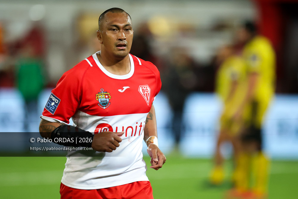 Piula Fa'asalele, lors du match de Pro D2 entre le Biarritz olympique et Carcassonne, le 15 mai 2026 au stade Aguiléra de Biarritz, France (Photo Pablo ORDAS)