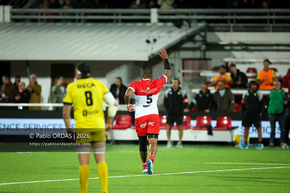 Piula Fa'asalele, lors du match de Pro D2 entre le Biarritz olympique et Carcassonne, le 15 mai 2026 au stade Aguiléra de Biarritz, France (Photo Pablo ORDAS)