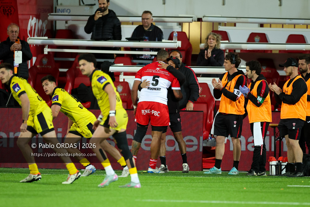 Piula Fa'asalele, lors du match de Pro D2 entre le Biarritz olympique et Carcassonne, le 15 mai 2026 au stade Aguiléra de Biarritz, France (Photo Pablo ORDAS)
