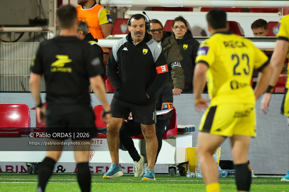 Bernard Goutta, lors du match de Pro D2 entre le Biarritz olympique et Carcassonne, le 15 mai 2026 au stade Aguiléra de Biarritz, France (Photo Pablo ORDAS)