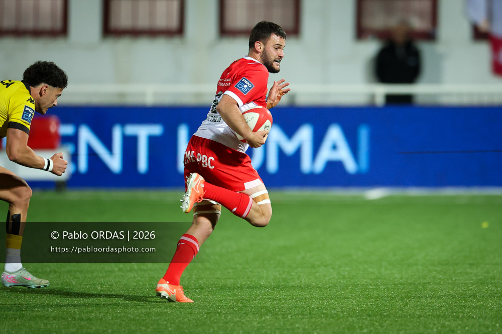 Thomas Hébert, lors du match de Pro D2 entre le Biarritz olympique et Carcassonne, le 15 mai 2026 au stade Aguiléra de Biarritz, France (Photo Pablo ORDAS)