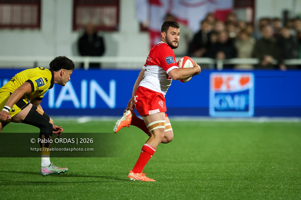 Thomas Hébert, lors du match de Pro D2 entre le Biarritz olympique et Carcassonne, le 15 mai 2026 au stade Aguiléra de Biarritz, France (Photo Pablo ORDAS)