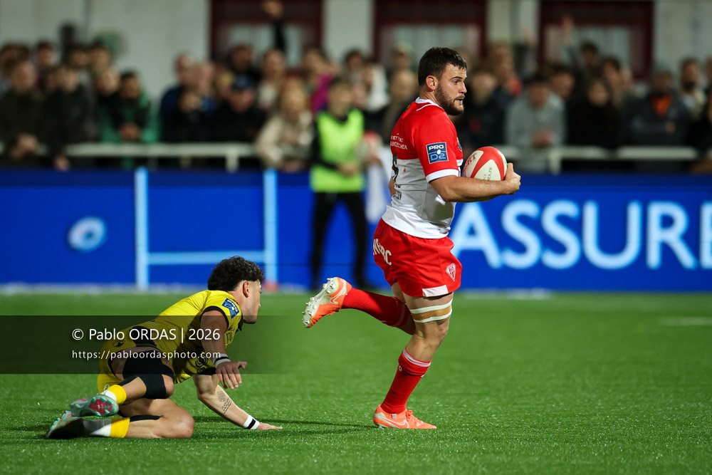 Thomas Hébert, lors du match de Pro D2 entre le Biarritz olympique et Carcassonne, le 15 mai 2026 au stade Aguiléra de Biarritz, France (Photo Pablo ORDAS)