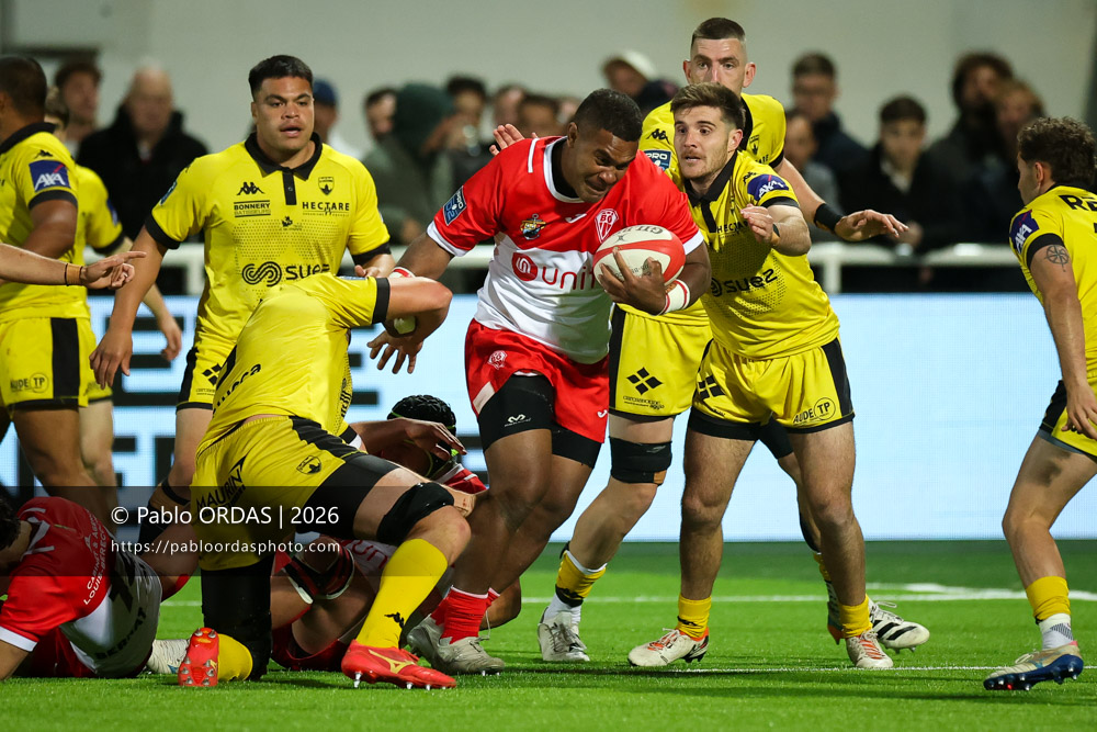Johnny Dyer, lors du match de Pro D2 entre le Biarritz olympique et Carcassonne, le 15 mai 2026 au stade Aguiléra de Biarritz, France (Photo Pablo ORDAS)