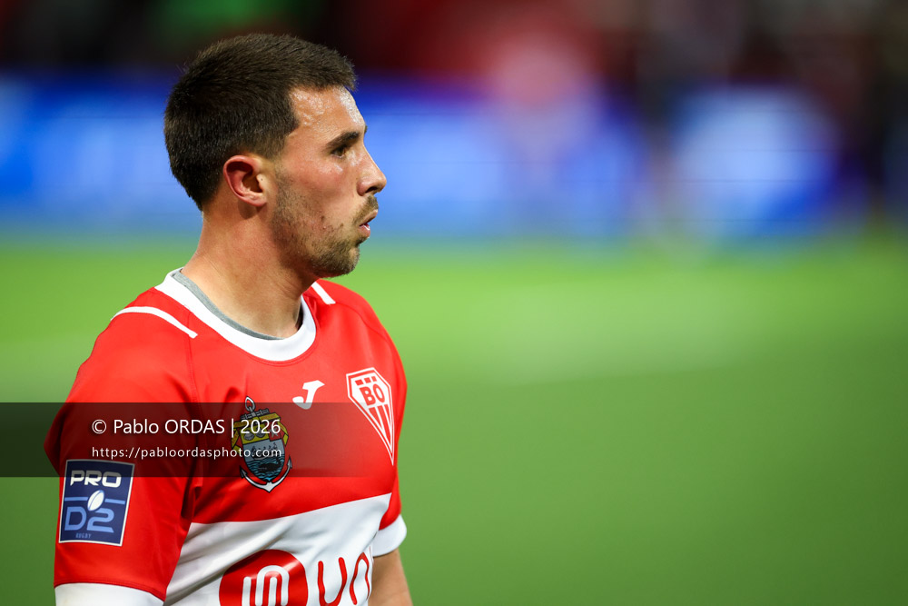Edgar Retière, lors du match de Pro D2 entre le Biarritz olympique et Carcassonne, le 15 mai 2026 au stade Aguiléra de Biarritz, France (Photo Pablo ORDAS)