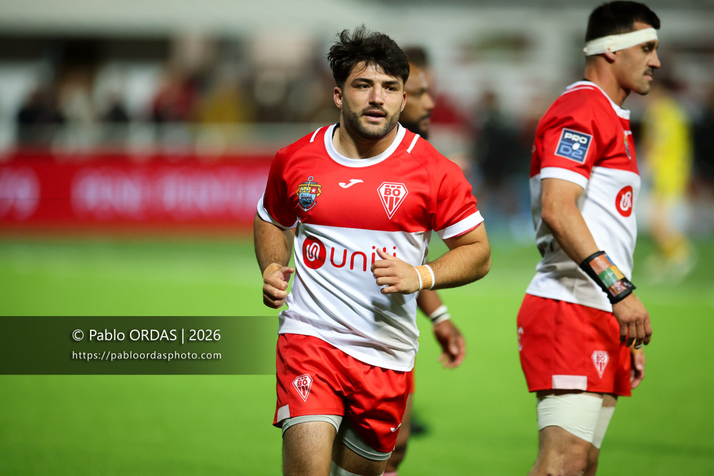 Adrien Sonzogni, lors du match de Pro D2 entre le Biarritz olympique et Carcassonne, le 15 mai 2026 au stade Aguiléra de Biarritz, France (Photo Pablo ORDAS)