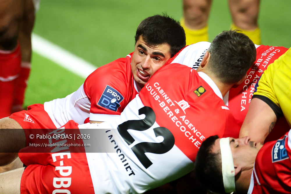 Kerman Aurrekoetxea, lors du match de Pro D2 entre le Biarritz olympique et Carcassonne, le 15 mai 2026 au stade Aguiléra de Biarritz, France (Photo Pablo ORDAS)